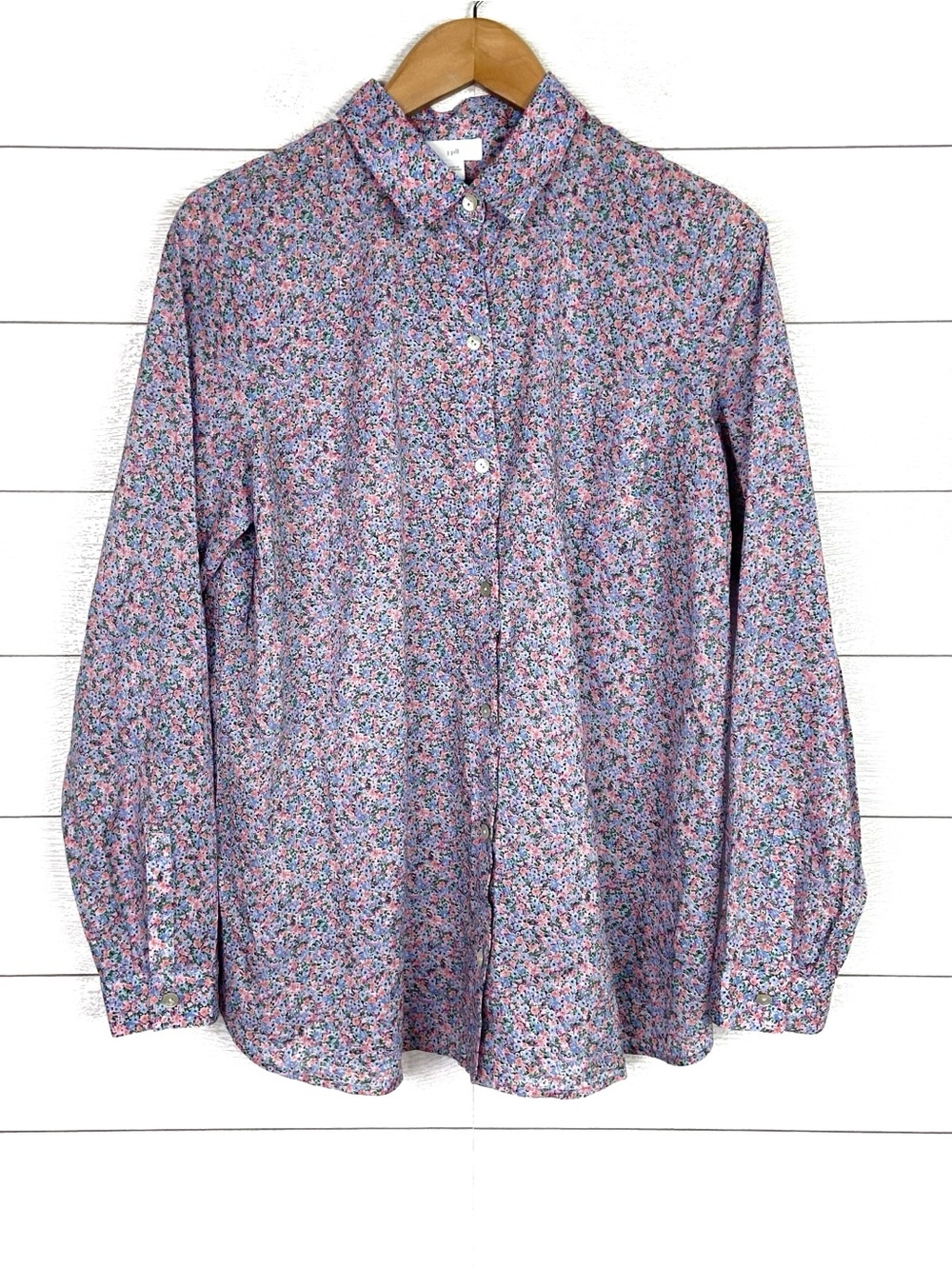NWT JJill Floral Pocket Button Shirt Lightweight Cotton Long Sleeve Medium Tall
